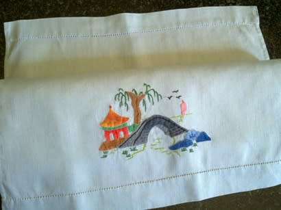 Vintage blue linen guest hand towel