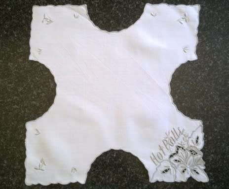 Vintage white linen fold over bread warmer