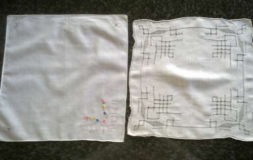 Two vintage Madeira lawn cotton ladies hankies