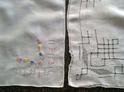 Two vintage Madeira lawn cotton ladies hankies