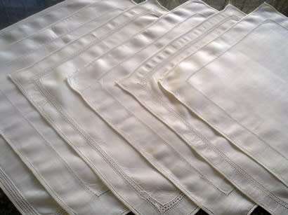 Six vintage white lawn linen ladies hankies