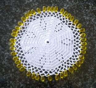 Small vintage glass beaded doilie 12cm