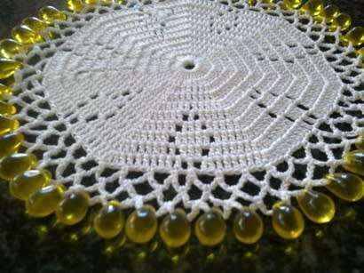 Small vintage glass beaded doilie 12cm