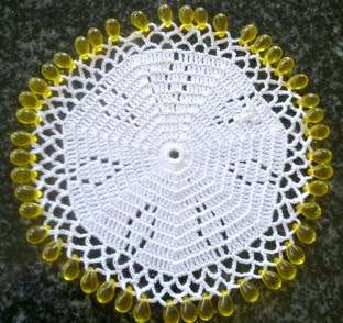 Small vintage glass beaded doilie 12cm