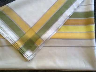 Large vintage cream green and gold Rayon tablecloth - 2.48m