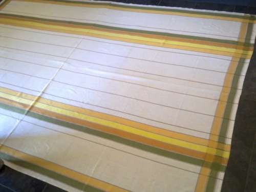 Large vintage cream green and gold Rayon tablecloth - 2.48m