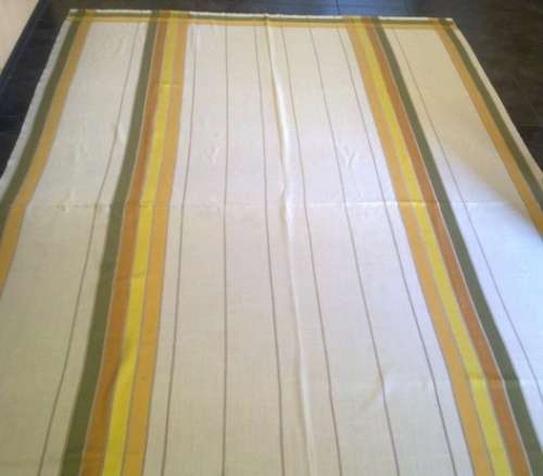 Large vintage cream green and gold Rayon tablecloth - 2.48m