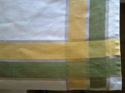 Large vintage cream green and gold Rayon tablecloth - 2.48m