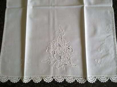 Five vintage white cotton guest hand towels