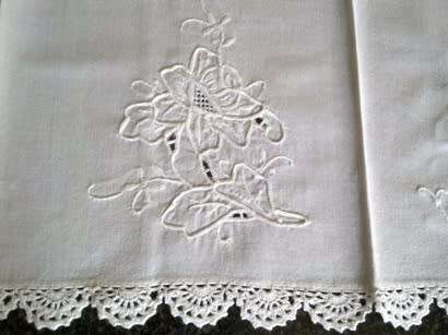 Five vintage white cotton guest hand towels