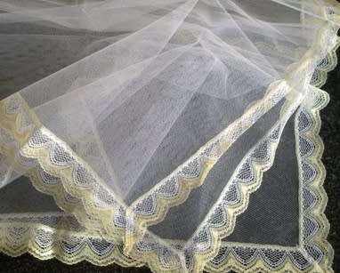 Vintage net food cover with yellow lace edge