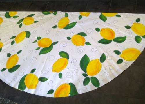 Large round white cotton hand painted tablecloth 2.20m