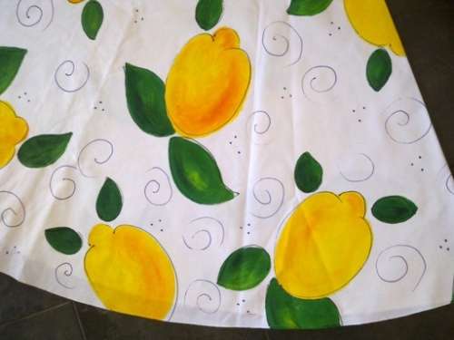 Large round white cotton hand painted tablecloth 2.20m