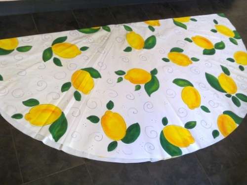 Large round white cotton hand painted tablecloth 2.20m