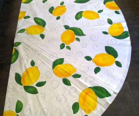 Large round white cotton hand painted tablecloth 2.20m