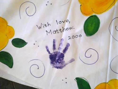 Large round white cotton hand painted tablecloth 2.20m