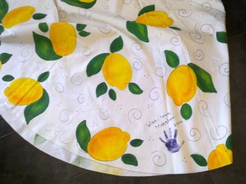 Large round white cotton hand painted tablecloth 2.20m