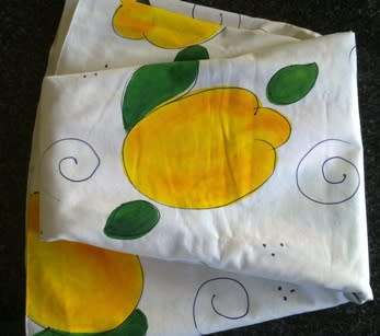 Large round white cotton hand painted tablecloth 2.20m