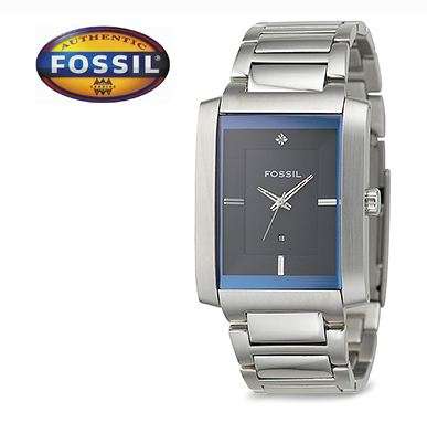 BRAND NEW FOSSIL FS4374 Stainless Steel Blue Dial Diamond 50M Mens Watch