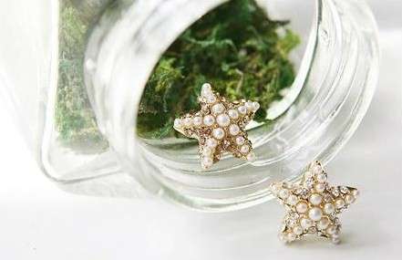 Faux Pearl White Crystal Rhinestone Fashion Starfish Cute Beaded Embellished Stud Earrings