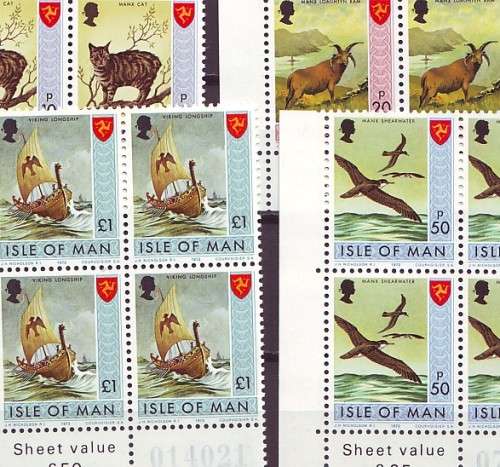 ISLE OF MAN - 1973  Postal Independence  Complete set in sheet number block of four **UM**