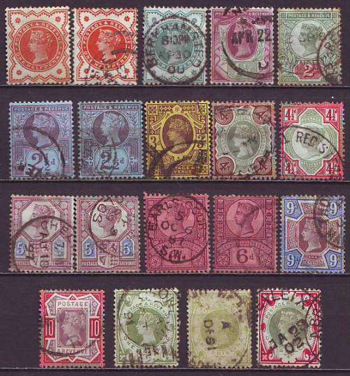GB - QV 1887 Jubilee Issue  Complete set plus 1s new colour and shades VF USED