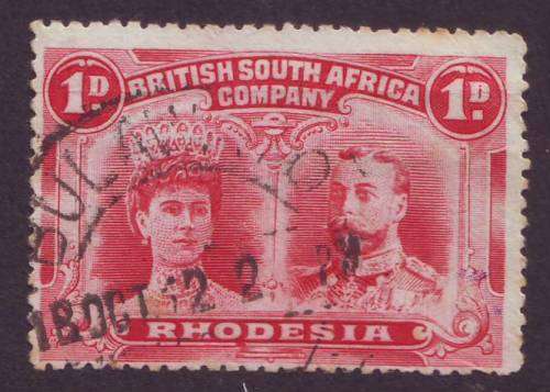 BSAC  - 1910 DOUBLE HEADS  1d Bright-carmine with `OD FLAW` SACC 123a VF USED