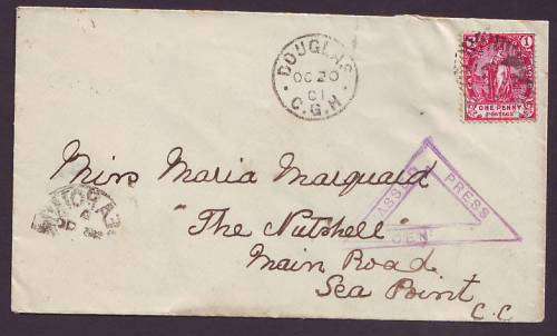 POSTAL HISTORY - 1901 Boer War Censored cover with scarce diamond numeral 8 of DOUGLAS