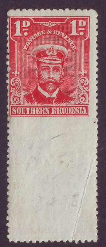 SOUTHERN RHODESIA   -  1924 KGV Admiral 1d imperforated gutter at bottom *MM/UM**