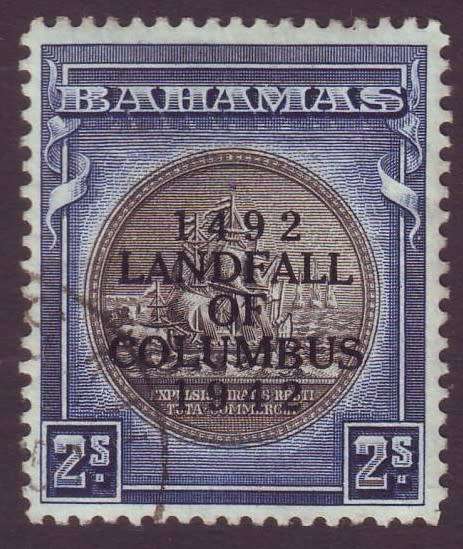 BAHAMAS - 1942 COLUMBUS overprint 2s Blue and Black VF USED