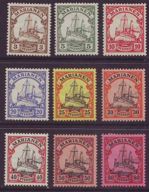 GERMAN COLONIES - MARIANA ISLANDS   1901 Yachts issue Set to 80pfg *MM*