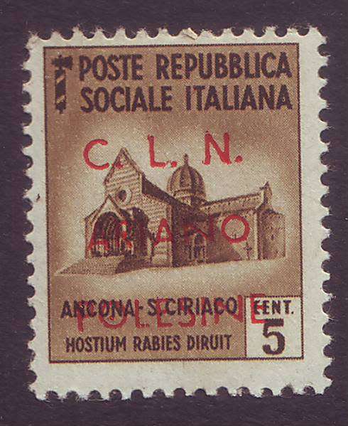 ITALY - 1945 Social Republic 5c overprinted `CLN - ARIANO POLESINE` in red**MNH** Scarce issue.
