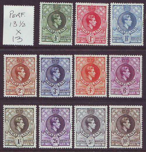 SWAZILAND - 1938 KGVI issue Complete set with Perf. 13&1/2 x 13 **UM//MM*