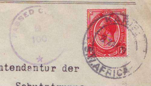 SWA - South Africa occupation - 1918 Kings head 1d  used on censored cover from KARIBIB to Windhoek