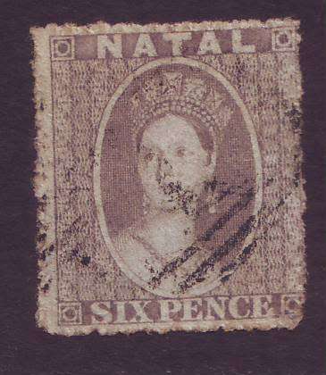 NATAL - 1861 QV 6d grey  No Wmk  VF USED