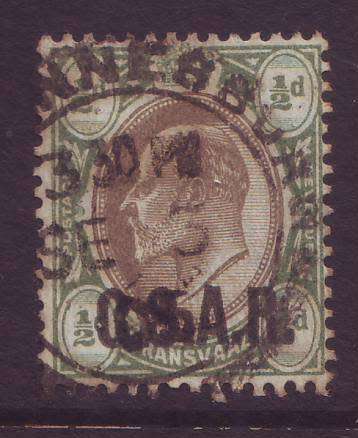 TRANSVAAL RAILWAY -  KEVII 1/2d  overprinted `CSAR` VF USED