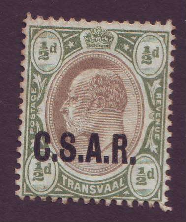 TRANSVAAL RAILWAY -  KEVII 1/2d  overprinted `CSAR` mint no gum.