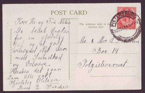 UNION - Black & white postcard early 19th with `PIETERSBURG`pmk very fine used