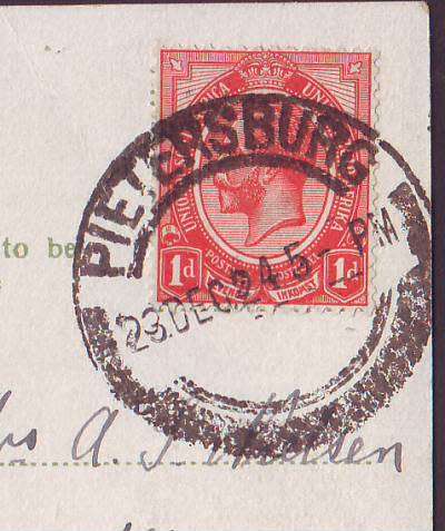 UNION - Black & white postcard early 19th with `PIETERSBURG`pmk very fine used