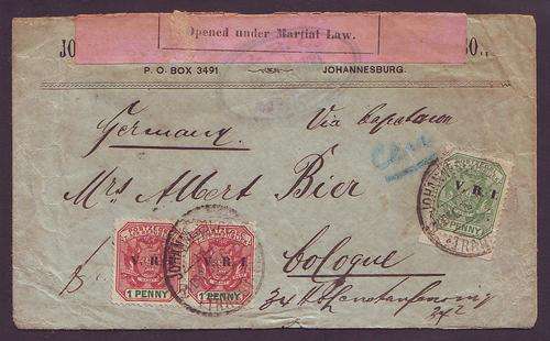 ZAR - BOER WAR COVER CENSORED  - 1900  Overprinted "VRI"