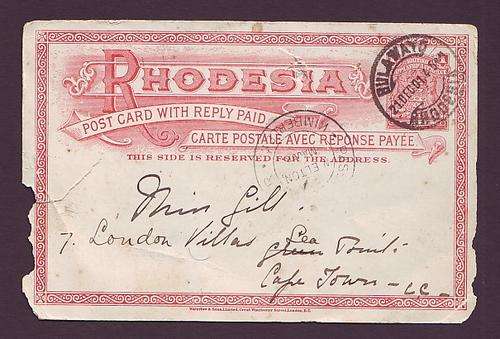 RHODESIA  BSAC  -  1901 Postal Stationery PC  CENSORED in Kimberley