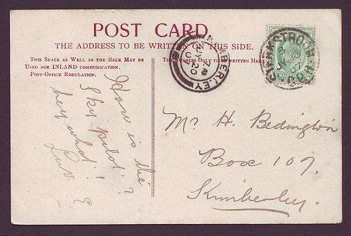 POSTAL HISTORY  -  CAPE of GOOD HOPE - 1907 Postcard with scarce "STERKSTROOM" pmk