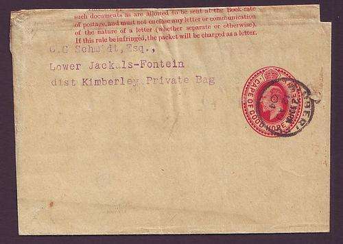 POSTAL HISTORY  -  COGH   KEVII  Postal Stationery  Used wrapper "Kimberley"