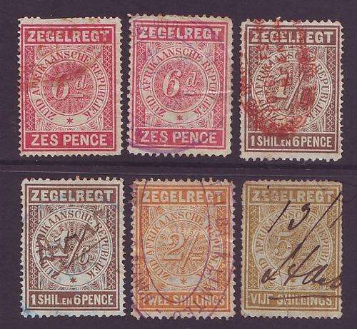 TRANSVAAL - 1886 ZEGELREGT Issue(REVENUE)   Part set USED