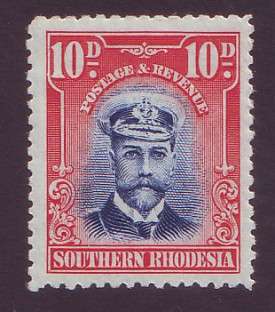 SOUTHERN RHODESIA   - 1924 Admirals issue  10d blue and red *LMM*   SACC 9