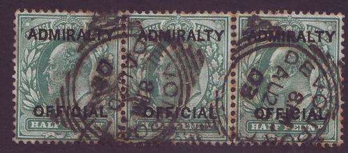 GB - KEVII OFFICIAL - 1903 1/2d strip of three overprinted "ADMIRALTY OFFICIAL"