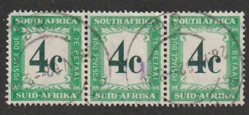 UNION -  Postage Due 1961 4c Dark green and emerald strip of 3  VF USED  SACC 46