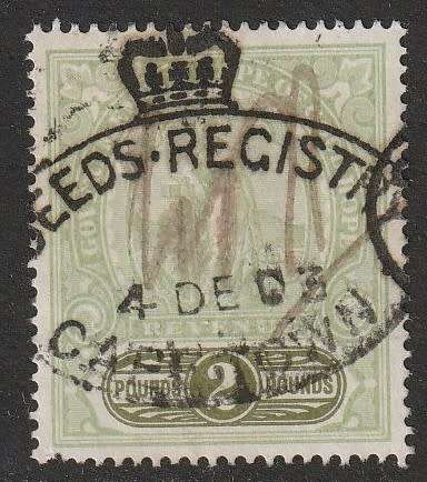 Cape of Good Hope -  1898  QV  REVENUE  Standing Hope Issue  2 Pounds Green & green.  Scarce.
