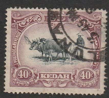 MALAYA - KEDAH  1912 issue. 40c dark purple and black Wmk Multi Crown CA  VF USED