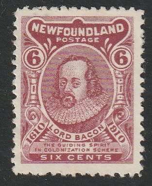 NEWFOUNDLAND - 1910  6c Reddish-purple UNUSED (No Gum) SG 100